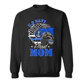 Proud Coast Guard Mom Us Navy Mother Messy Bun Hair T Sweatshirt | Mazezy