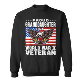 Proud Granddaughter Of A World War 2 Veteran Ww2 Ribbon Gift Men Women Sweatshirt Graphic Print Unisex - Seseable