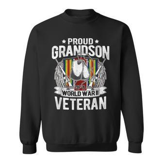 Proud Grandson Of A World War 2 Veteran Military Family Gift Men Women Sweatshirt Graphic Print Unisex - Seseable