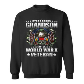 Proud Grandson Of A World War 2 Veteran Military Vets Family Men Women Sweatshirt Graphic Print Unisex - Seseable
