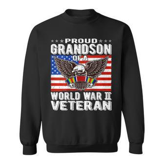 Proud Grandson Of A World War 2 Veteran - Patriotic Ww2 Gift Men Women Sweatshirt Graphic Print Unisex - Seseable
