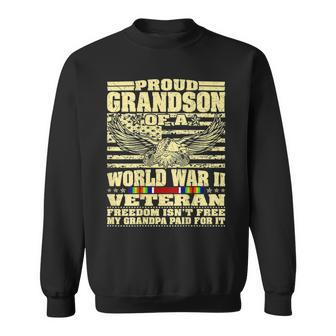 Proud Grandson Of World War 2 Veteran - Freedom Isnt Free Men Women Sweatshirt Graphic Print Unisex - Seseable