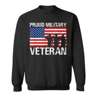Proud Military Veteran Soldier Red White Blue Flag Sweatshirt - Seseable