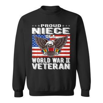 Proud Niece Of A World War 2 Veteran - Patriotic Ww2 Family Men Women Sweatshirt Graphic Print Unisex - Seseable