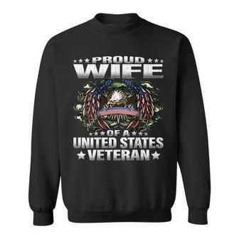 Proud Wife Of A United States Veteran Military Vets Spouse Men Women Sweatshirt Graphic Print Unisex - Seseable