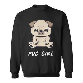 Pug Girl Cute Funny Kawaii Anime Dog Lover Owner Family Sweatshirt - Seseable