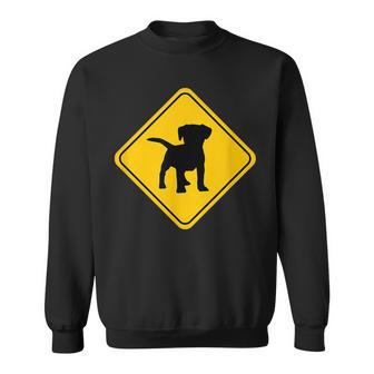 Puppy Dog Cute Crossing Road Sign Classic Minimalist Graphic Men Women Sweatshirt Graphic Print Unisex - Seseable