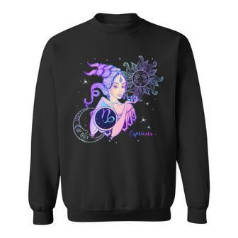 Purple Art Capricorn Horoscope Zodiac Sign Sweatshirt | Mazezy