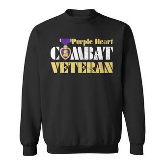 Purple Heart Combat Veteran Purple Heart Day Us Military Sweatshirt - Seseable