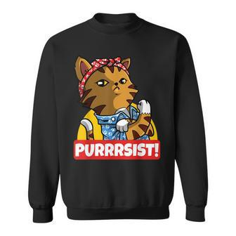 Purrrsist Cat Kitten Lover Funny Strong Girl Pet Owner Sweatshirt | Mazezy AU