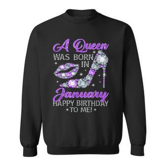 Queen Was Born In January Happy Birthday Diamond High Heel Men Women Sweatshirt Graphic Print Unisex - Thegiftio UK