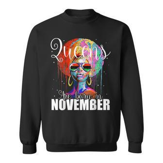 Queens Are Born In November Women Birthday Gift Men Women Sweatshirt Graphic Print Unisex - Seseable