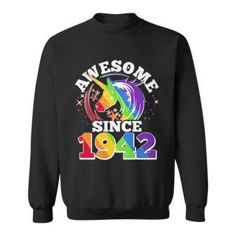 Rainbow Unicorn Awesome Since 1942 80Th Birthday Sweatshirt - Monsterry UK