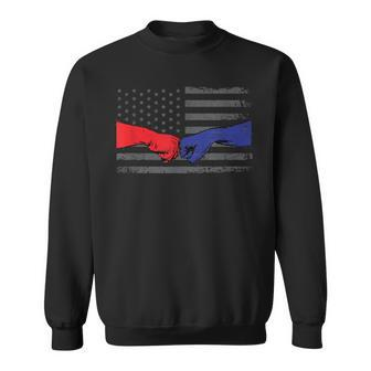 Red Blue Fist Bump Fire Fighter Distressed American Flag Sweatshirt - Seseable