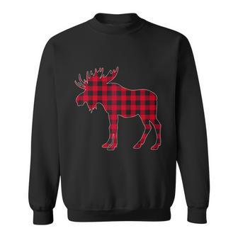 Red Plaid Buffalo Moose Christmas Matching Family Pajama Raglan Sweatshirt - Monsterry UK