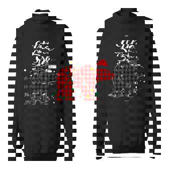 Red Plaid Little Sister Bear Matching Buffalo Pajama Men Women Sweatshirt Graphic Print Unisex - Thegiftio