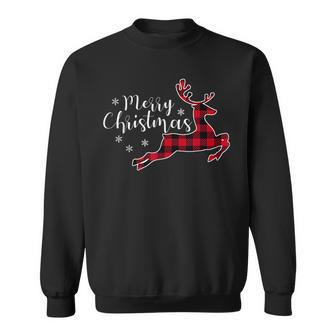 Red Plaid Merry Christmas Letter Reindeer Snowflake Buffalo Men Women Sweatshirt Graphic Print Unisex - Seseable