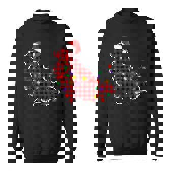 Red Plaid Pomeranian Dog Santa Hat Christmas Lights Pajamas Men Women Sweatshirt Graphic Print Unisex - Thegiftio