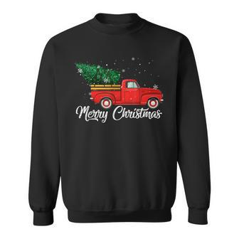 Red Truck Pick Up Christmas Tree Vintage Retro Men Women Sweatshirt Graphic Print Unisex - Seseable
