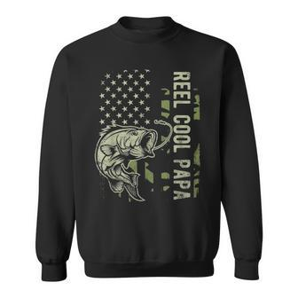 Reel Cool Papa Camouflage American Flag Fathers Day Gift Sweatshirt - Seseable