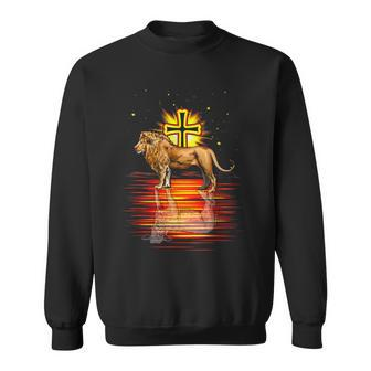 Religious Christian Lion Cross Reflection V3 Sweatshirt - Seseable