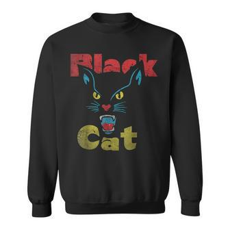 Retro Black Cat Retro Fireworks Vintage Halloween 70S Sweatshirt - Seseable