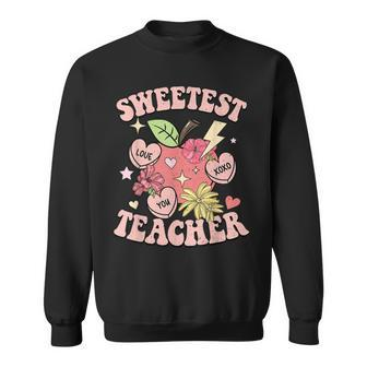 Retro Cute Apple Sweetest Teacher Funny Valentines Day Sweatshirt - Seseable
