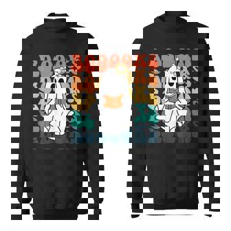 Retro Cute Ghost Book Reading Halloween Teacher Top Men Women Sweatshirt Graphic Print Unisex - Thegiftio