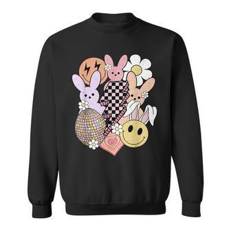 Retro Easter Easter Bunny Smile Face Groovy Easter Day Sweatshirt | Mazezy