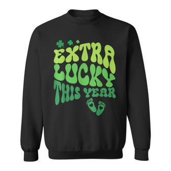 Retro Extra Lucky This Year Funny St Patrick Pregnancy Sweatshirt - Seseable