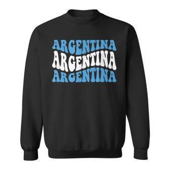 Retro Groovy Argentina Football Argentinian Soccer Flag Men Women Sweatshirt Graphic Print Unisex - Seseable