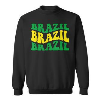 Retro Groovy Brazil National Pride Football Fans Flag Men Women Sweatshirt Graphic Print Unisex - Thegiftio UK