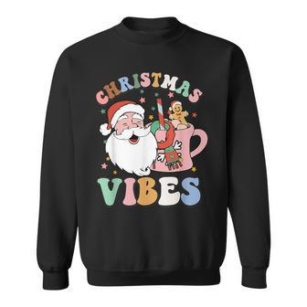 Retro Groovy Christmas Vibes Cute Santa Claus Xmas Lights V4 Men Women Sweatshirt Graphic Print Unisex - Thegiftio UK