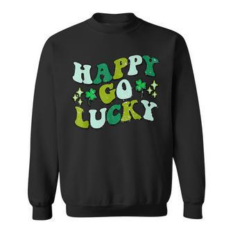 Retro Groovy Happy St Patricks Day Shamrock Lucky Sweatshirt - Seseable