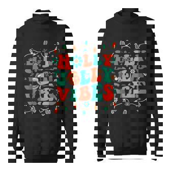 Retro Groovy Holly Xmas Jolly Vibes Christmas For Men Women V2 Men Women Sweatshirt Graphic Print Unisex - Thegiftio