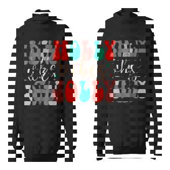 Retro Groovy Holly Xmas Jolly Vibes Christmas Happy Cheerful Men Women Sweatshirt Graphic Print Unisex - Thegiftio UK