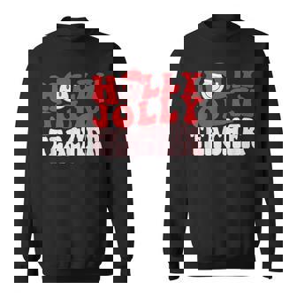 Retro Groovy Smile Face Santa Hat Holly Xmas Jolly Teacher Men Women Sweatshirt Graphic Print Unisex - Thegiftio