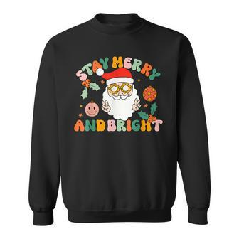 Retro Groovy Stay Merry & Bright Christmas Cute Santa Claus V2 Men Women Sweatshirt Graphic Print Unisex - Seseable