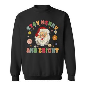 Retro Groovy Stay Merry & Bright Christmas Cute Santa Claus V9 Men Women Sweatshirt Graphic Print Unisex - Thegiftio UK