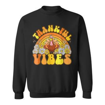 Retro Groovy Thankful Vibes Turkey Fall Thanksgiving V4 Men Women Sweatshirt Graphic Print Unisex - Thegiftio UK