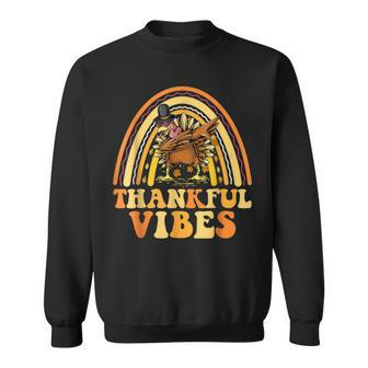 Retro Groovy Thankful Vibes Turkey Fall Thanksgiving V6 Men Women Sweatshirt Graphic Print Unisex - Thegiftio UK