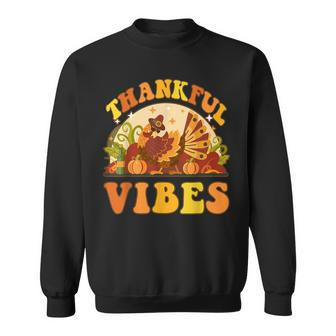 Retro Groovy Thankful Vibes Turkey Fall Thanksgiving V7 Men Women Sweatshirt Graphic Print Unisex - Thegiftio UK