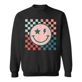Retro Happy Face Checkered Pattern Smile Face Trendy Sweatshirt | Mazezy