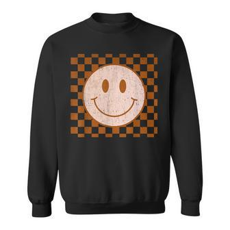 Retro Happy Face Smile Face Checkered Pattern Trendy Sweatshirt | Mazezy