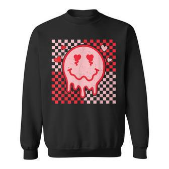 Retro Smile Face Checkered Valentine Heart Valentines Day V2 Sweatshirt - Seseable