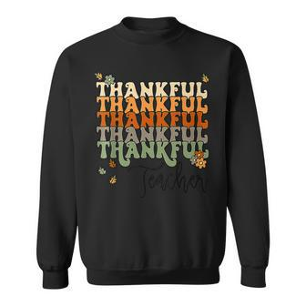 Retro Thankful Teacher Grateful Blessed Teacher Thanksgiving Men Women Sweatshirt Graphic Print Unisex - Thegiftio UK