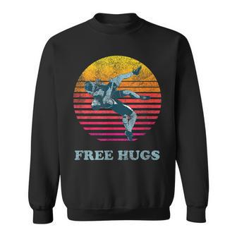 Retro Vintage Faded Cracked 70 80S Style Free Hugs Wrestling Sweatshirt - Seseable