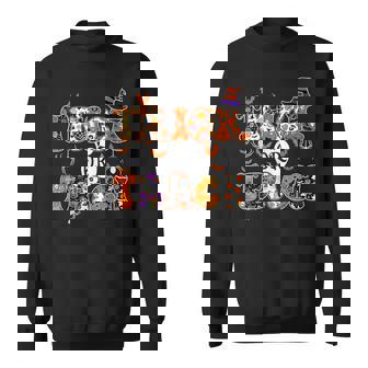 Retro Vintage Groovy Trick Or Teach Halloween Teacher Life V28 Men Women Sweatshirt Graphic Print Unisex - Thegiftio