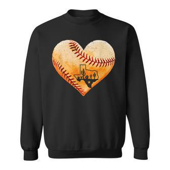 Retro Vintage Houston Texas Baseball Heart With Map Sweatshirt - Seseable