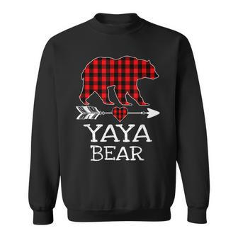 Retro Yaya Bear Red Plaid Buffalo Arrow Christmas Family Men Women Sweatshirt Graphic Print Unisex - Thegiftio UK
